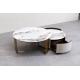Round Nesting SS Coffee Table With Storage Marble Top Brushed Gold Set Of 2