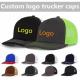 Custom Pre Curved Mesh Hat Cotton Trucker Cap with Plastic Snapback