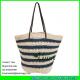 LDZS-047 striped beach bags leather shoulder straps paper straw crochet bag
