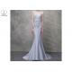 Sleeveless Silver Mermaid Style Prom Dress Lace Beaded Back Semi Nude Sweep Train