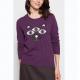 Applique Embroidery Purple Knit Pullover Sweater Cute 12gg Gauge For Winter