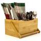 Bamboo Wooden Tableware Tabletop Holder With Swing Handle For Cutlery Holder