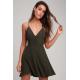 OLIVE GREEN BUTTON FRONT SKATER DRESS