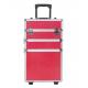 3 in 1 Professional Red Pro Makeup Case With Trolley,Aluminum Trolley Makeup Case