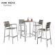 7 Piece Bistro Bar Table And Stools Aluminum Frame Wood Surface UV Resistant
