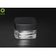 Clear Glass Cosmetic Cream Storage Jars Square Shape With Black Plastic Cap