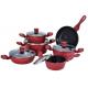 12pcs red italian prestige camping forged aluminum non-stick cookware set