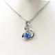 925 Silver Bead Chain  Oval 6x8mm Blue Cubic Zircon Pendant Necklace(P34)
