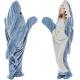 Brushed Pattern Shark Blanket Hoodie Super Soft Flannel Wearable for Adults and Children