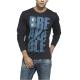 O - Neck Collar Black Long Sleeve Shirt Mens Eco Friendly With Blue Letter Pattern