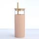 Customization 16 Oz Glass Beverage Bottles Glass Coffee Cups With Bamboo Lids  Bamboo Straw Silicone Sleeve Leak Proof Splash Proof Design
