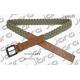 Khaki Polyester / Brown PU Mens Braided Belts With Square PU Tip 3.4cm Width