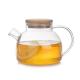Large Spout 1000ml Clear Glass Teapot Safe Water Kettle With Bamboo Lid