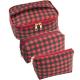 3pcs Red Black Plaid Polyester Cosmetic Bag For Travel
