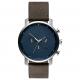 Blue face chronograph quartz stainless steel case back watch with grey calf strap