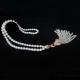 Round Shell Pearl Necklace with Cubic Zirconia Tassel Charm Gold Plated (SN702142)