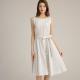 Scoop Neck Flared Midi Womens Casual Linen Dresses With Self Fabric Belt