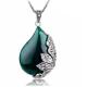 Vintage Jewelry 925 Silver Green Agate  Marcasite Drop  Pendant Necklace 18 Inches (JA1674GREEN)