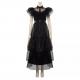 Wednesday Addams Family Costume Black Halloween Cosplay Dress for Girls and Children