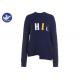 Letters Fabric Patch Embroidery Womens Knit Pullover Sweater Irregular Welt Jumper