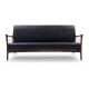 Solid Wood Living Room Furniture Modern Nordic Style 3 Seat Black PU Sofa Set.