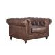 Chesterfield High Back Leather Armchair Dark Tan Brown Color Soft Sponge