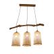 Three Heads Rattan Pendant Light , Restaurant Bamboo Woven Lamp 3500K