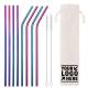 Custom Brand Print Logo 11 Sets Reusable Drinking Rainbow Straws  Stainless Steel Straws  With Cleaning Brush