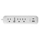 3 outlet Power Socket 1.5FT Cord, USB Surge Protector