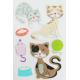 Blue Lovely Puffy Cat Stickers , Kawaii Animal Stickers For Desk / Wall Decor