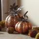 Set of 2 Iron Galvanized Gold 6 Inch and 5 Inch Fall Harvest Tabletop Pumpkins