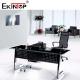 Black Office Glass Desk with Drawers Metal Feet for Home and Business Use