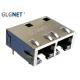Magnetic RJ45 Connector 2 ports ganged RJ45 Jack Assembly with EMI Tabs Latch Down