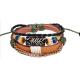 Primitive tribes sided rotating fish bone beaded bracelet braided leather bracelet