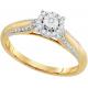 9K Yellow Two Tone Gold Round Diamond Halo Circle Engagement Ring - Prong Set Solitaire Center Setting Shape
