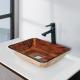 Rectangular OEM Bathroom Wash Basins Bark Brown Handmade Tempered Glass Vessel Sink