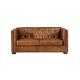 Vintage Tan Brown 2 Seater Leather Sofa Solid Wood Frame Living Room Furniture