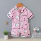 Lapel Pink Short Button Up Pyjamas Rabbit Pattern For 1-13 years old