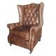 Retro Brown Genuine Leather Chesterfield Armchair For Home Office Bar