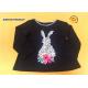 Floral Rubber Print Children T Shirt Long Sleeve Contrast Neck Binding Black Girl T Shirts