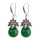 Sterling Silver Green Agate Bead Dangle Hoop Earrings Thai Vintage Jewellery (E12035GREEN)