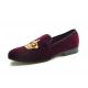 Motif Mens Summer Loafers , Slip On Crown Embroidery Mens Velvet Slippers