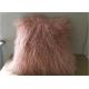 Household Fluffy Pink Mongolian Fur Pillow With Silky Long Curly Hair