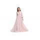 V Neck Pink Half Sleeve Prom Dress , Organza Evening Dresses With Sleeves