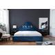 Contemporary Wood Blue Velvet Fabric Double Bed