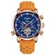 Blue Dial Automatic Mechanical Watch Soft Brown Genuine Leather