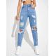 Cotton Fashion Casual Pants Ripped High Street Wear Solid Jeans