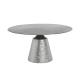 Round Stainless Steel Dining Table Shiny Silver Wave Panel Natural Marble Top
