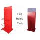 Red Peg Board Metal Floor Display Stands With Doulbe Sides Easy Moving