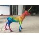 Artificial Rainbow Unicorn Fiberglass Animal Statues Gold Horn Holiday Decoration